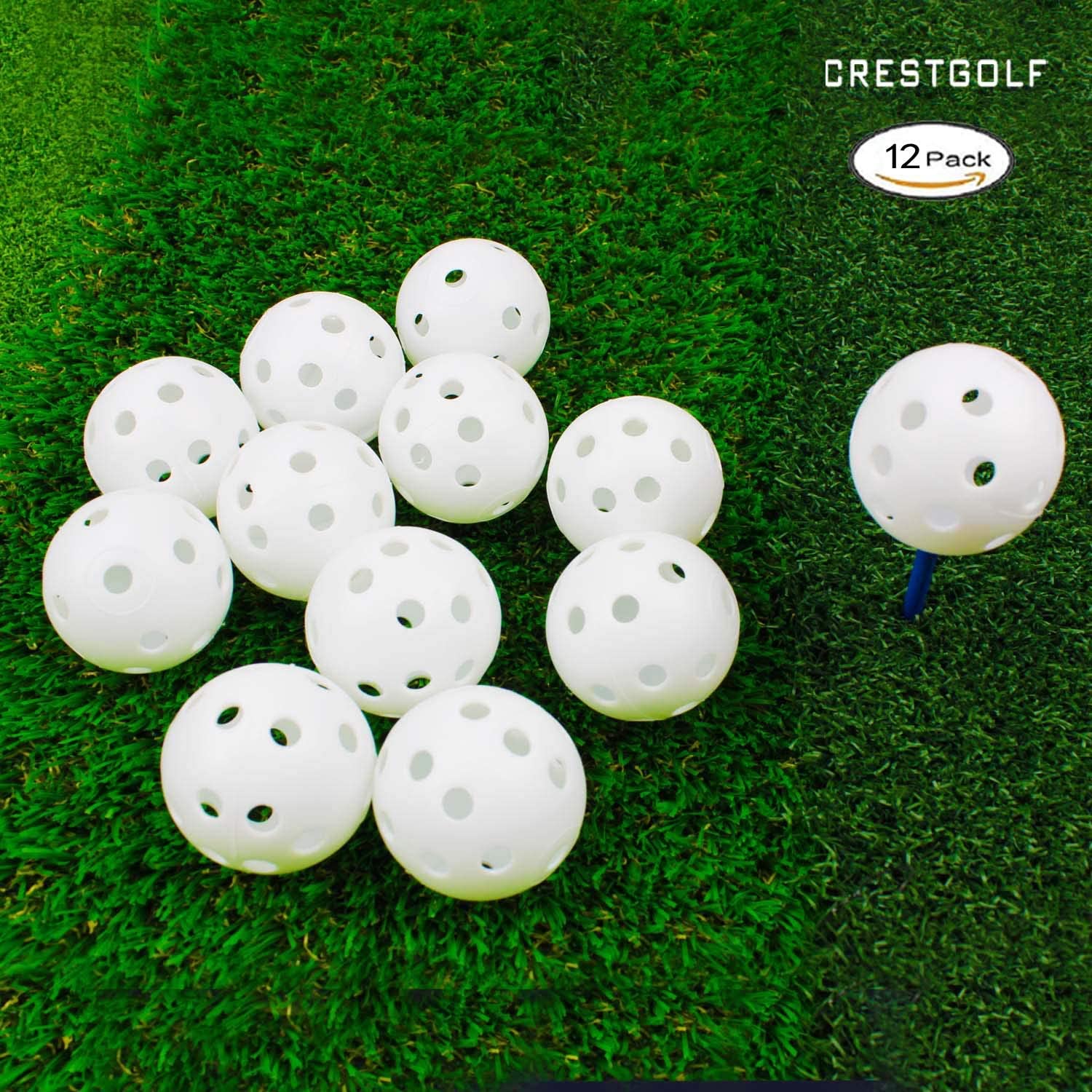 Lot de 12/50 balles d'entraînement de golf en plastique crestgolf – airflow 40mm balles de golf pour practice, entraînement au swing, usage domestique, jeux pour animaux: Blanc pack de 50