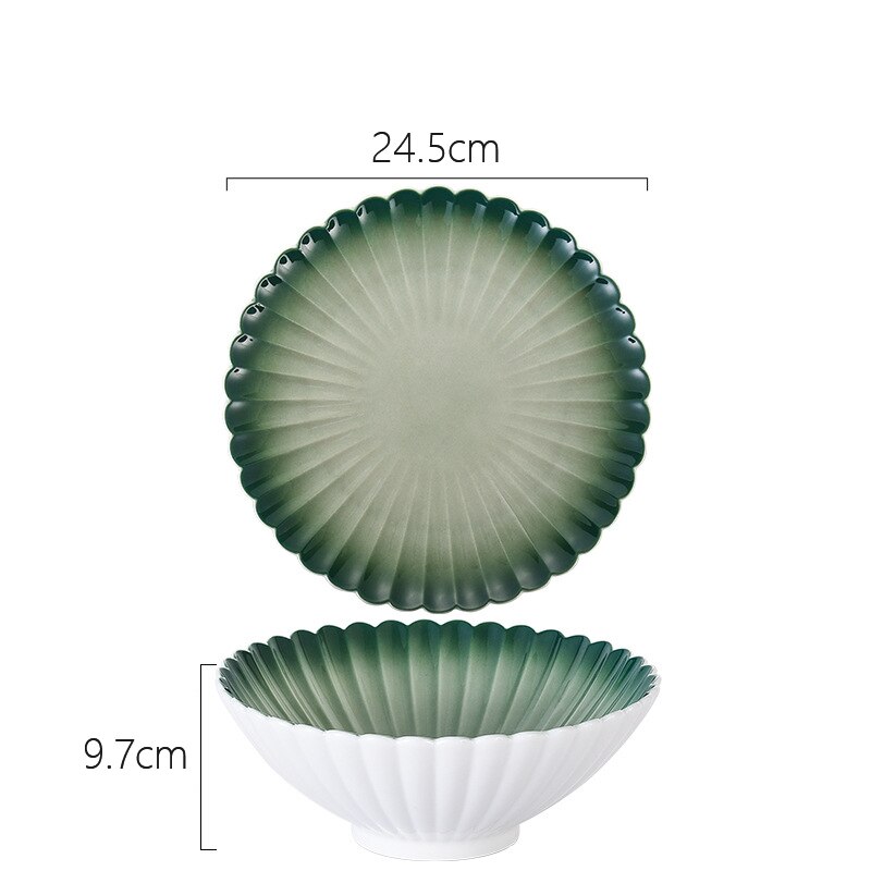 Kitchen Cutlery Set Nordic Creativity Deep Dish Dinner Plate Gradient Green Ceramic Plate Bowl Home Steak Western Food Tableware: Trumpet Bowl 24.5cm