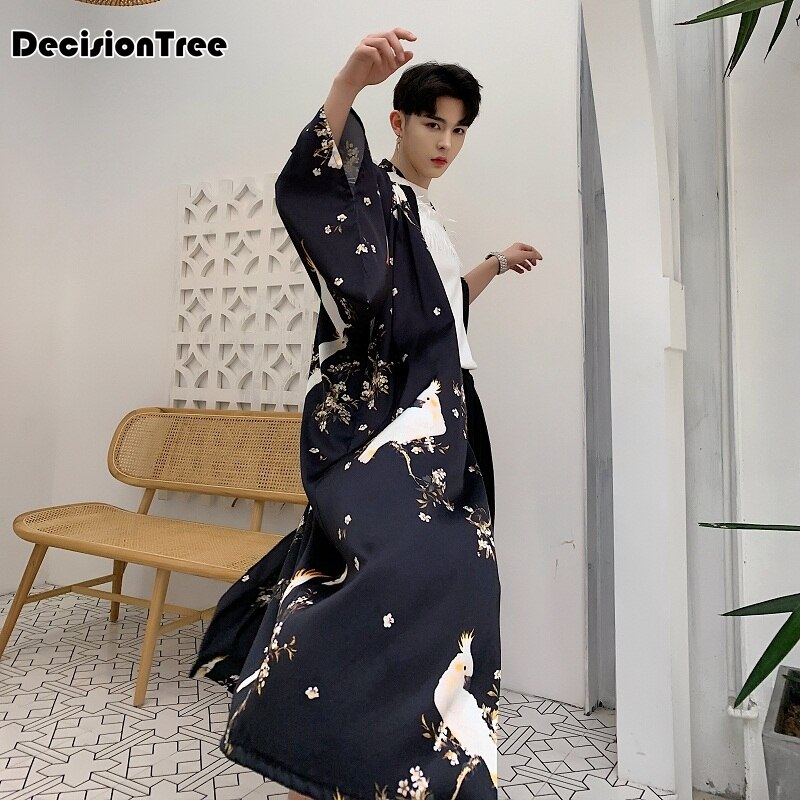 Kimono japansk kimono mujer mænd haori cardigan blomsterprint løs yukata frakke japansk streetwear kimono jakke lang kjortel