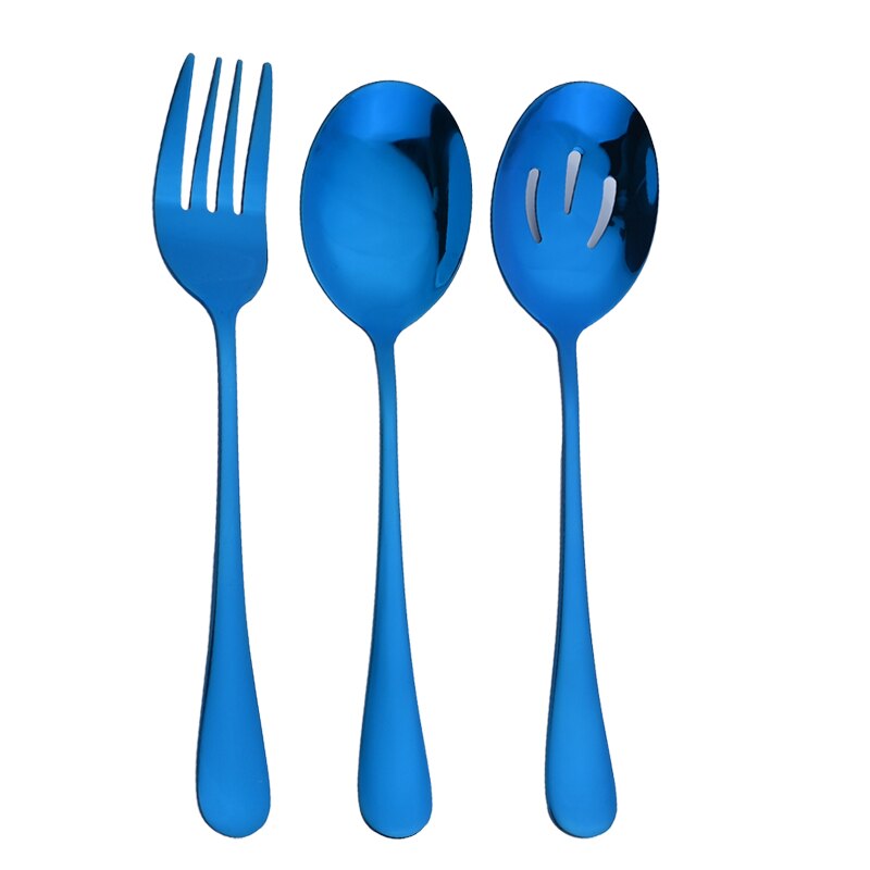 Western Stainless Steel Serving Spoon Restaurant Public Cutlery Soup Ladle Colander Fork Shovel Rainbow Distributing Spoons: Blue