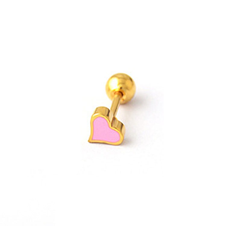 Pendientes de acero inoxidable con forma de corazón para mujer, aretes, Piercing, hélice, azul, rosa, rojo, negro, esmalte, 1 unidad: 9 gold pink