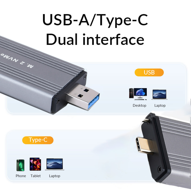 Adaptador de carcasa M.2 NVMe SSD USB C 3,2 Gen 2 10Gbps NVME para M-Key 2230/2242/2260/2280M2 lector USB A M2 externo de aluminio