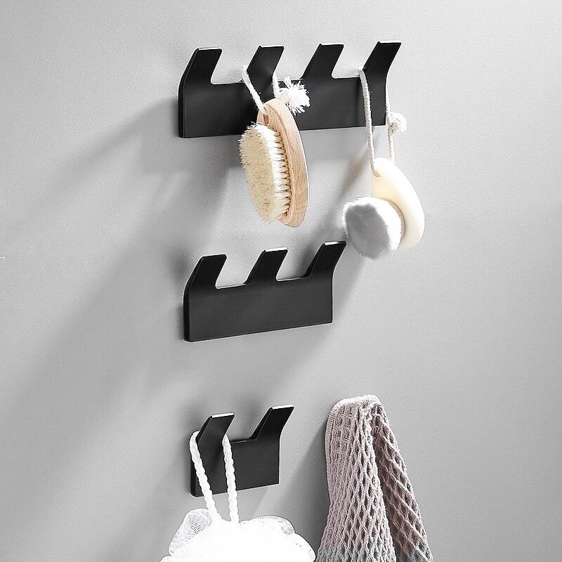 Self Adhesive Robe Hook Black Bathroom Hooks for Towels Bag Key Clothes Rack Decorative Coat Hook Wall Mounted Bathroom Hardware