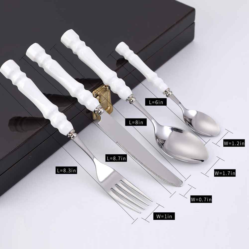 4 st bestick set rostfritt stål svart guld silver regnbåge frost romersk kolonn stil servis servis gaffel kniv sked: Romersk kolonn 4 st