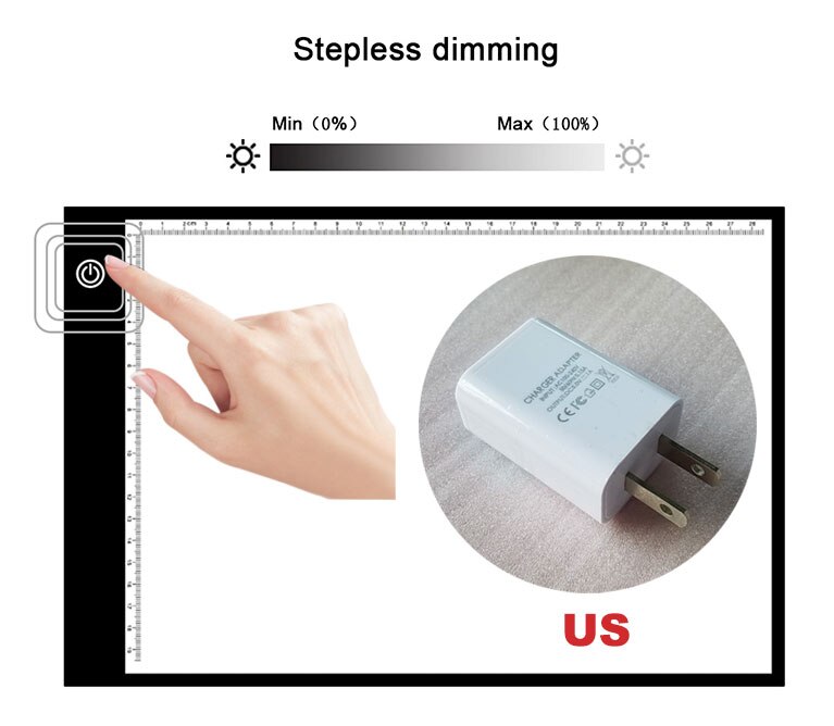 Elice 1 Set A4 Super Dunne Mini Digitale Tekening Tablet Groter Schakelaar Symbool Led Verlichten Tracing Light Tafel Voor: Stepless adjust -US