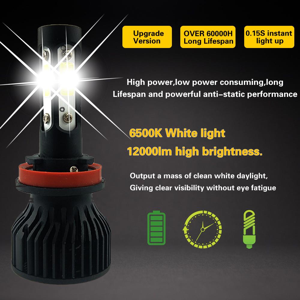 2 STKS LED-koplampen 4 zijden voor H11 H4 H7 9005 9006 2 zijden voor H3 H1 880 6500 K witte autokoplamp 12 V vier lichtgevende gezichten
