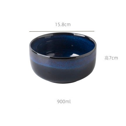 KINGLANG Japanese Style Star Blue Color Kiln Glazed Ceramic Rice bowl Udon Ramen Soup Bowl: 6inch Bowl