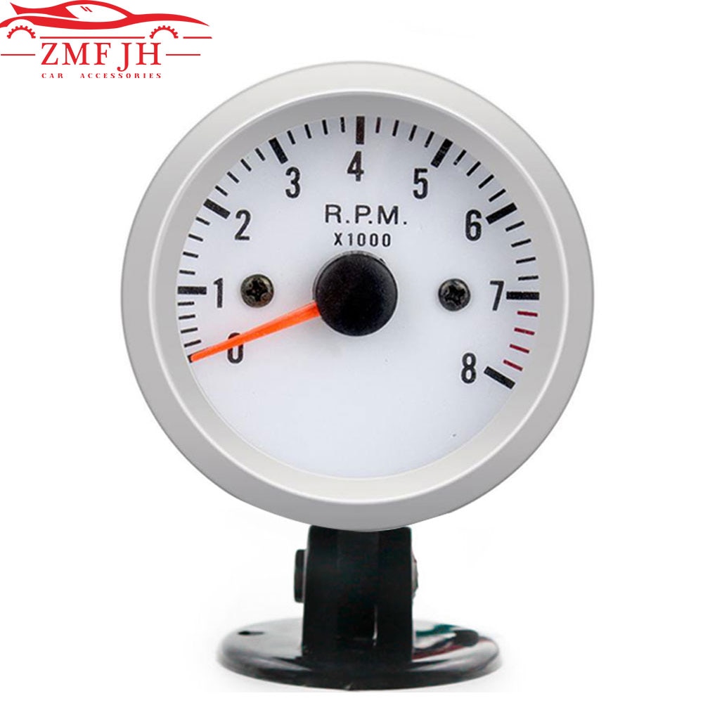 Tacómetro universal automático blanco de 2 "y 52mm para Indicador de rpm de coche, medidor de rpm para motocicleta, Panel de Control, motor rpm 0 ~ 8000 tach