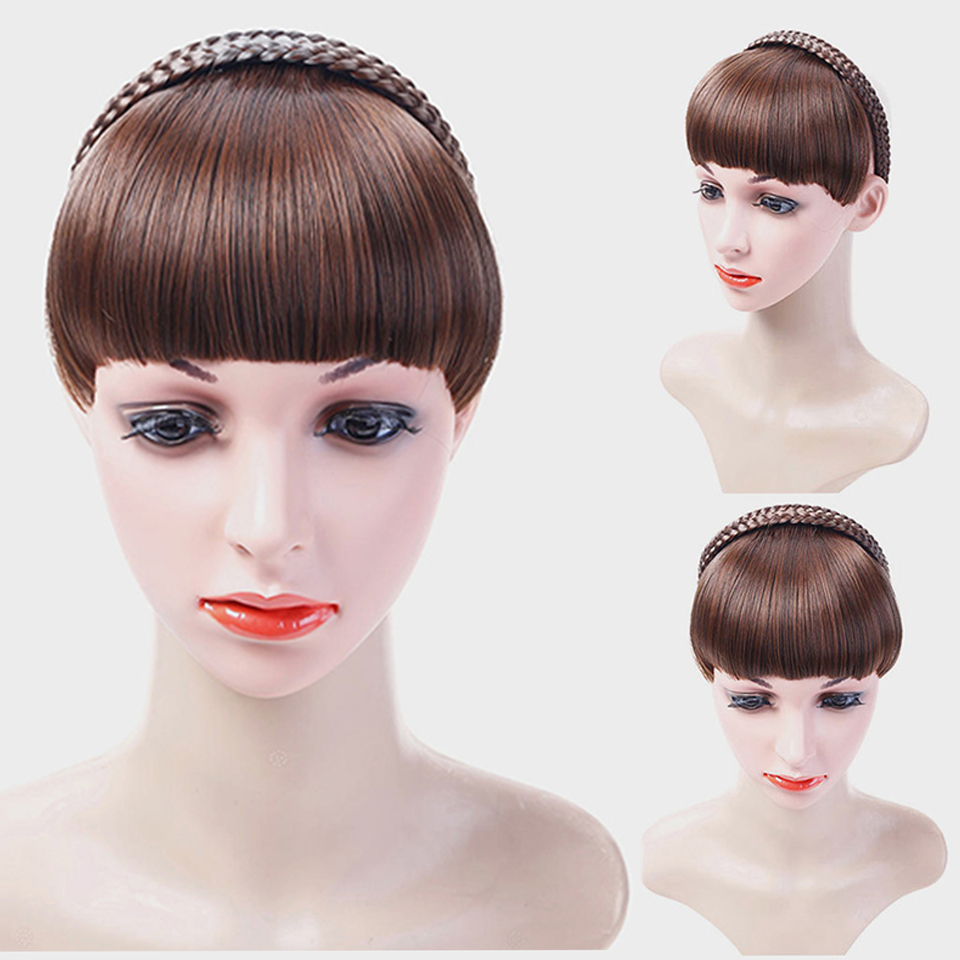 HOUYAN, pelo recortado con flequillo, 7 cintas trenzadas, diadema sintética resistente a altas temperaturas, accesorios para el cabello