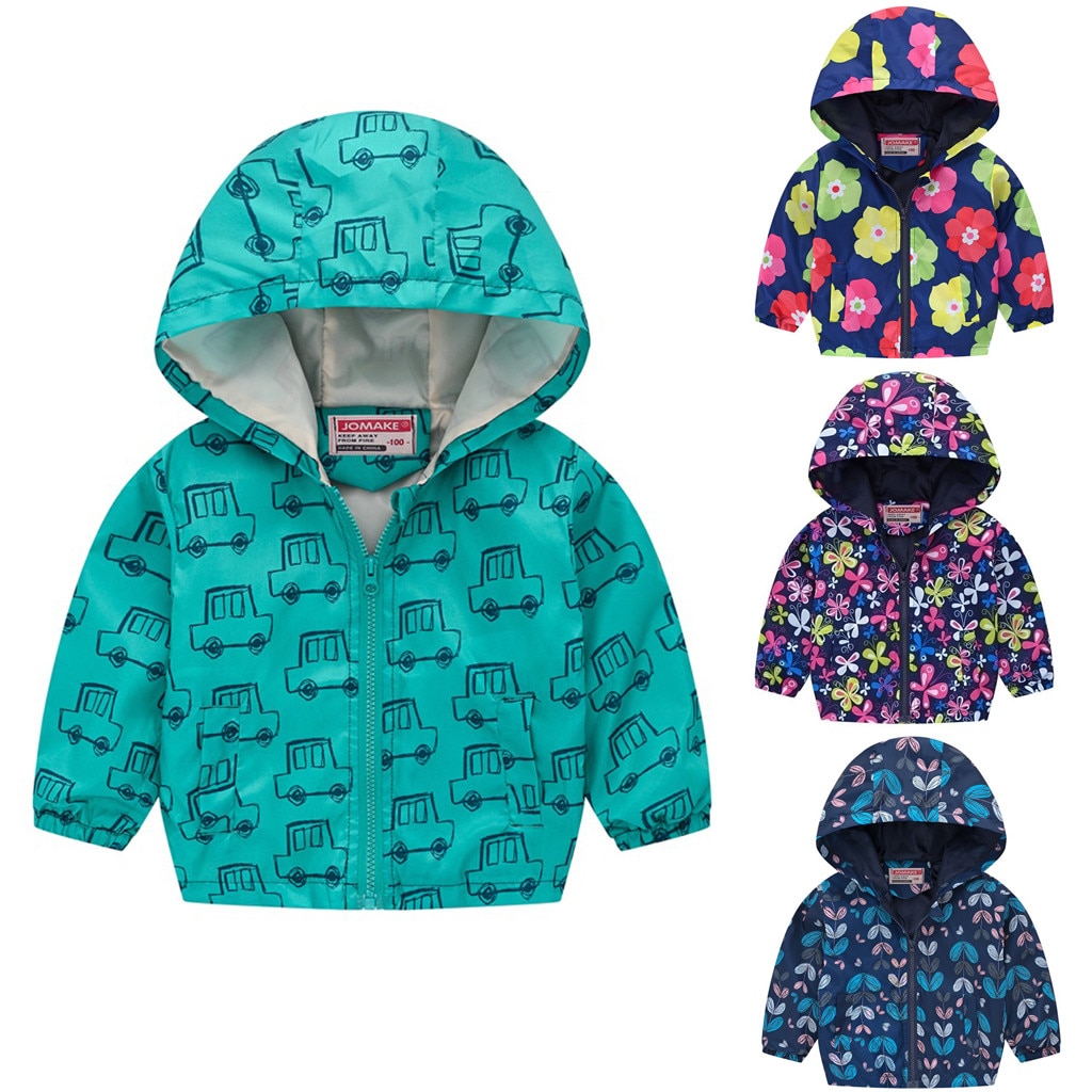 automne Enfants Vêtements Vestes pour enfants Pour Garçon Fille À Capuche Coupe-Vent À Capuche Bébé Impression Manteau Imperméable À L'eau À Capuche