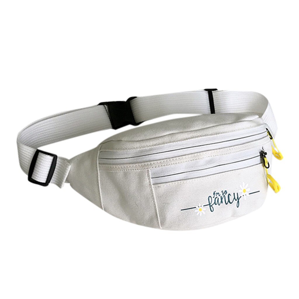 Women Canvas Fanny Pack Waist Bag student streetwear Trendy chest bag Solid Cute Pattern Belt bag nerka Purse Pouch pochete: White