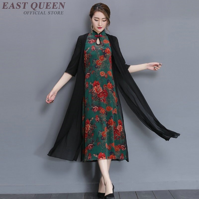 Traditional chinese dress long kimono cardigan bodycon oriental dress chiffon jacket women dress loose tops DD365 F