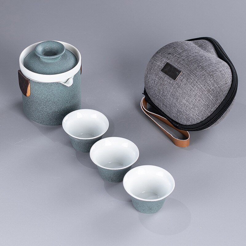 Chinese Kung Fu Travel Tea Set Ceramic Portable Teapot Porcelain Teaset Gaiwan Tea Cups of Tea Ceremony Teaware With Travel Bag: E