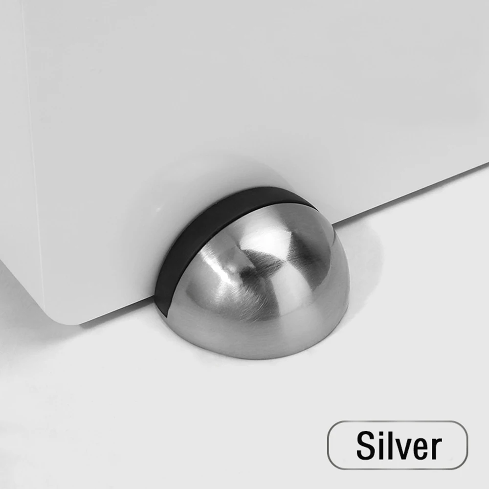 1pc Zinc Alloy Rubber Door Stopper Non Punching Sticker Hidden Door Holder Catch Floor Mounted Nail-free Door Stop Hardware: Silver