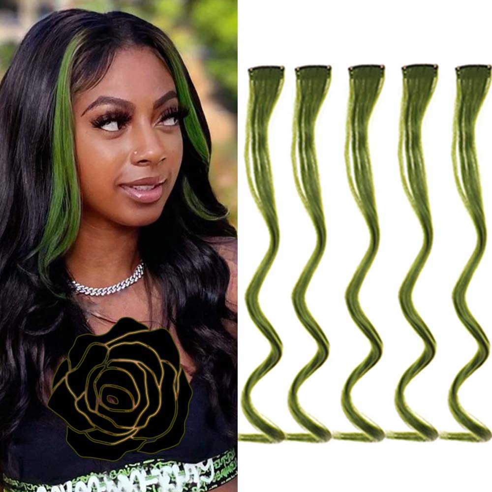 5 unids/set 18 pulgadas Clip de colores en extensiones de cabello largo rizado sintético resaltado postizos coloridos pelo de rayas para mujeres: #16