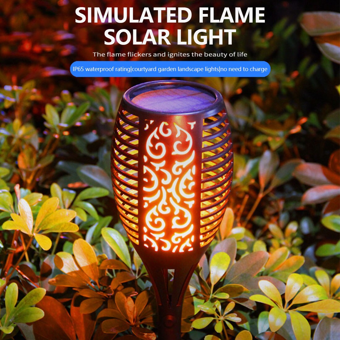96 LED Solar- Flamme Licht Lampe Flackern Wasserdicht Garten Dekoration Landschaft Rasen Lampe Außen Scheinwerfer Pfad Beleuchtung Taschenlampe