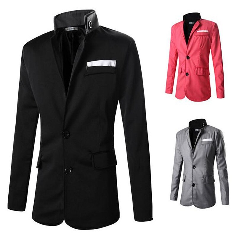 Männer der Mantel Solide Tasche schlank passen Kleid Jacke Männlichen Langarm Zwei Tasten Revers Kleidung