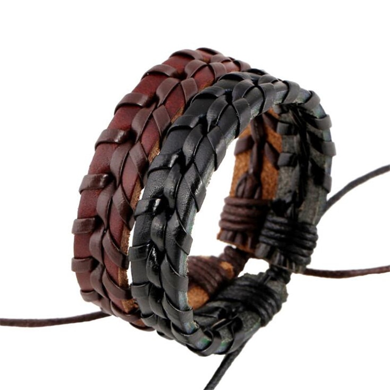 Vintage flettet læderarmbånd mænds smykker punk håndlavede mandlige armbånd & armbånd armbånd