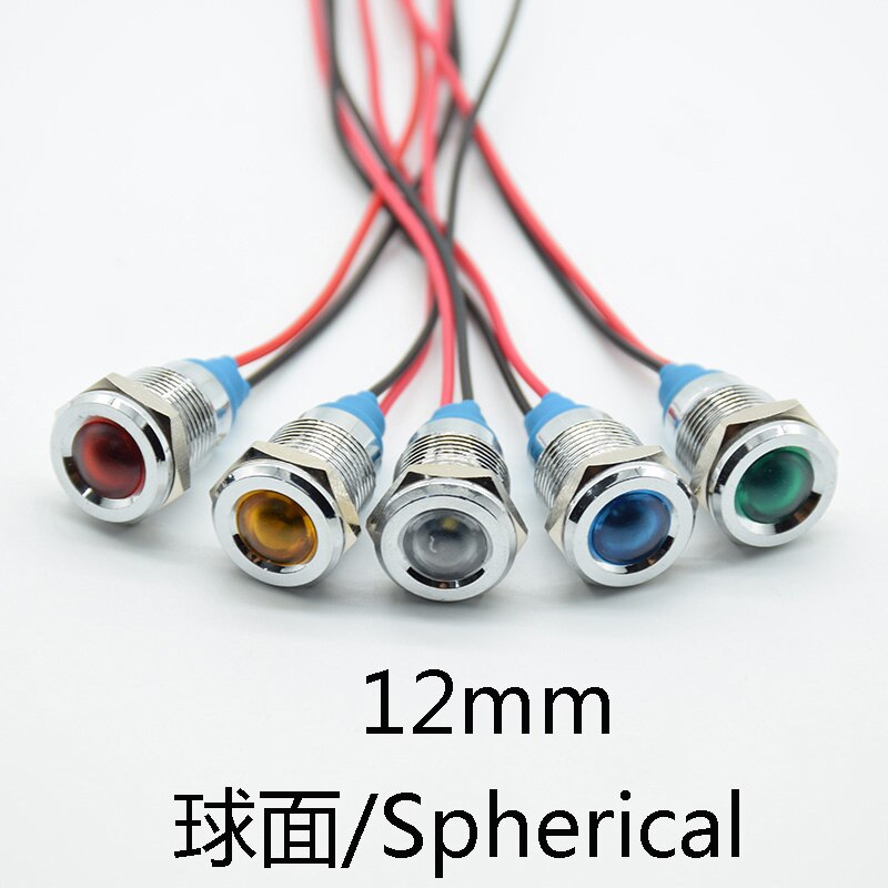 Lámpara de señal de luz piloto, indicador LED de Metal de advertencia impermeable de 12mm, 5-6V, 12V, 24V y 220V, para coche, barco, trabajo, pc, 1 ud.