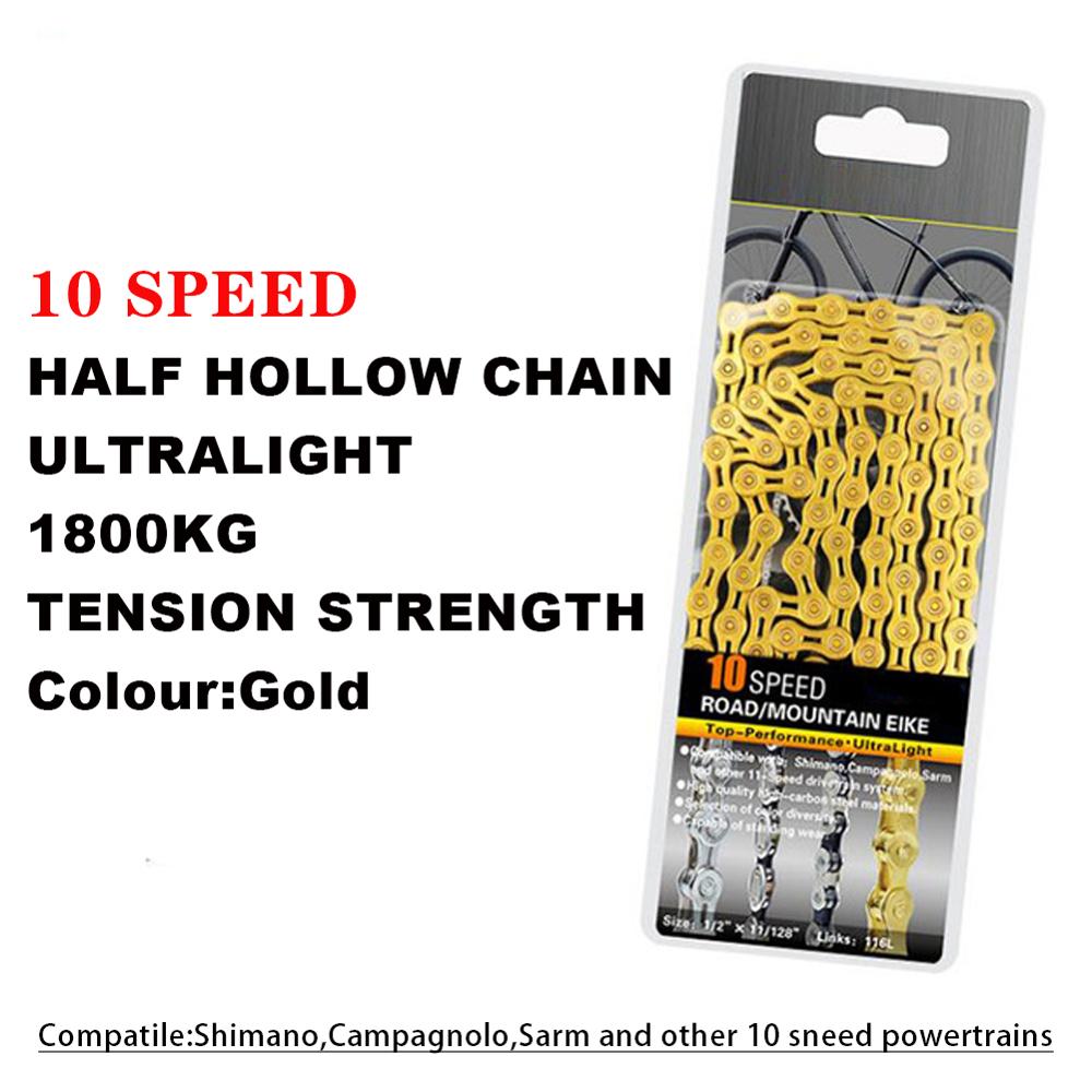 Bicycle Chains 9 10 Speed Velocidade Titanium Plated Ti Gold Silver Mountain Road Bike MTB Chain Part Cycling: goldr 10 speed