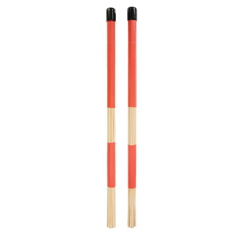 1 Pair Bamboo Country Jazz Ballad Percussion Drum Brushes Bundle Drum Sticks with Rubber Handle 40.5cm Red Color