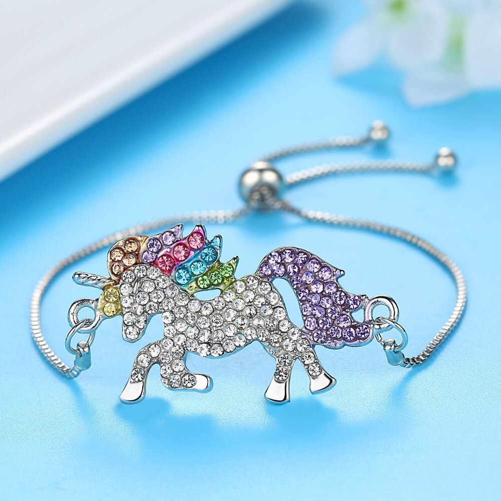 Trendy 1Pcs Handgelenk Armband Trendy Einhorn Strass Charme schmuck Kette Links Einstellbare Armbänder Für Frauen Paar