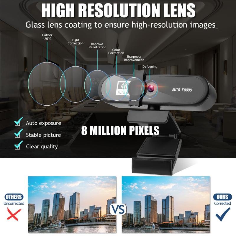 4K Webcam Full Hd 2K Web Camera Voor Pc Computer Laptop Autofocus Lens 1080P Camera Met Microfoon en Statief