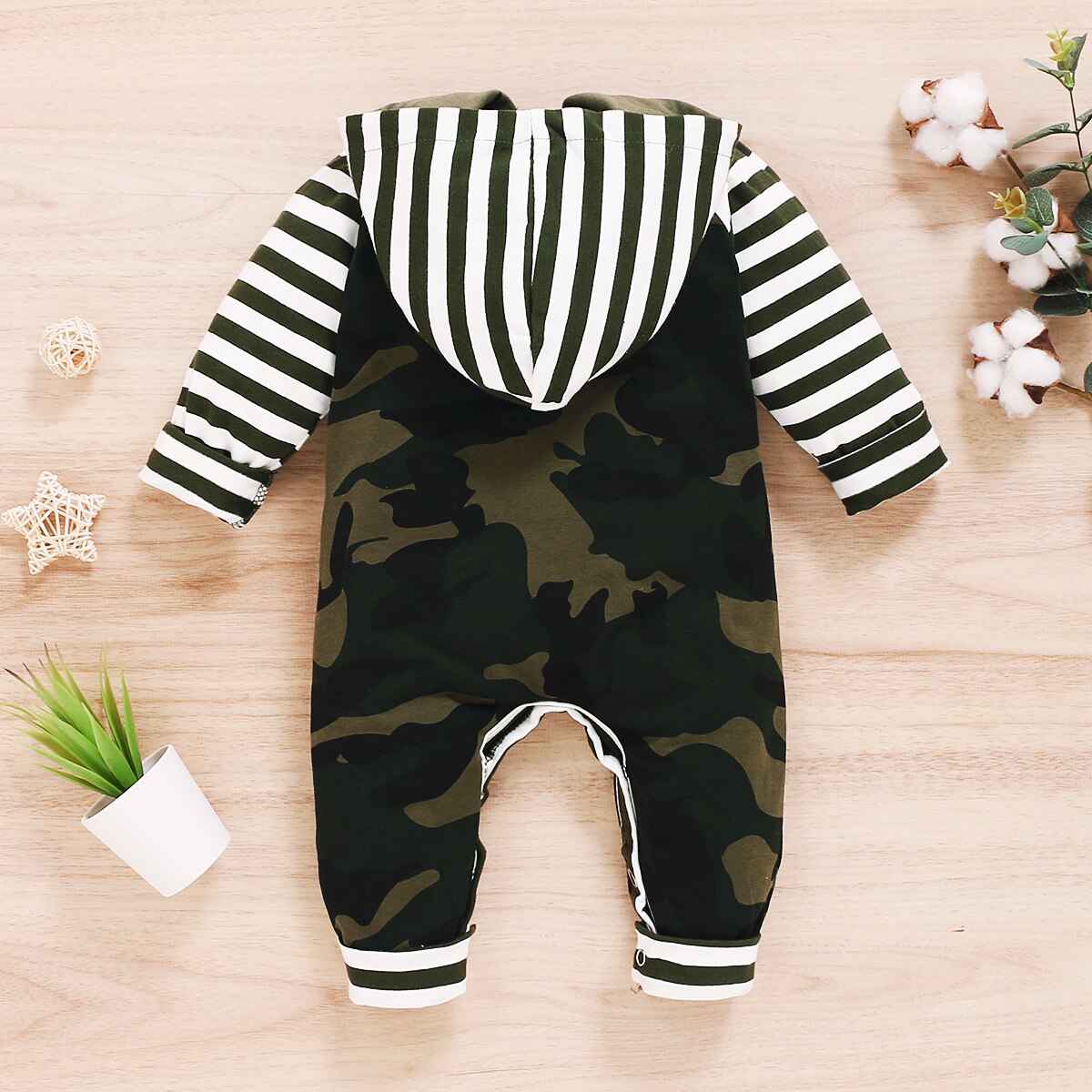 0-24M Infant Baby Boys Rompers Camouflage Striped Print Long Sleeve Hooded Autumn Jumpsuit