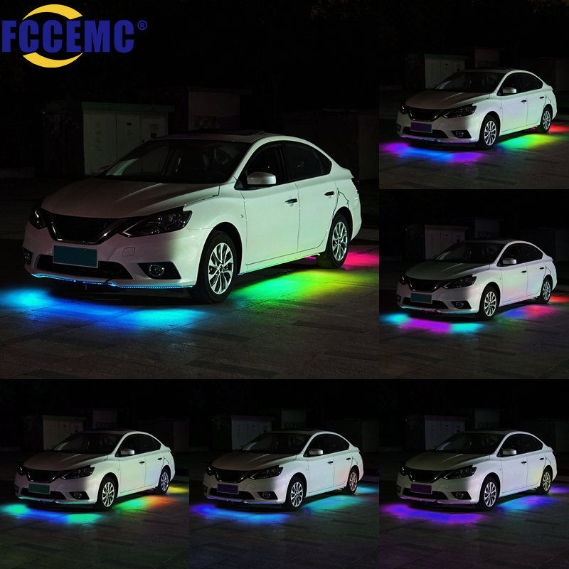 Symphony-tira de luces LED con retroiluminación para coche, lámpara de neón para debajo del cuerpo, 12V, RGB, Control remoto por voz, atmósfera decorativa automática