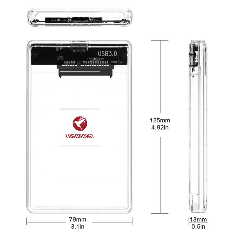 THU-boîtier Transparent pour disque dur externe SSD, sata 3, 2.5 pouces, avec sac gratuit, pour ordinateur de bureau et ordinateur portable
