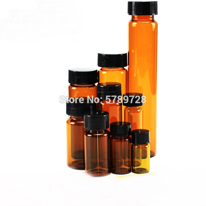 10pcs/lot Brown Glass Sample Bottle,Lab Essential oil bottle with plastic Screwcap PE Pad,Capacity 3/510/15/20/30/40/50ml