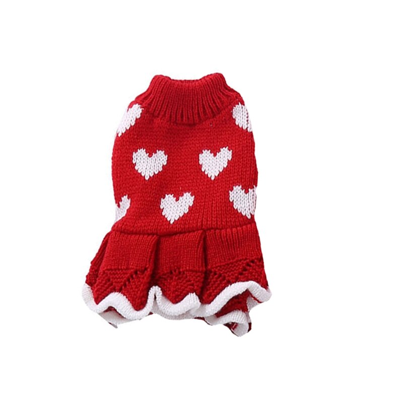 Small dog sweater dress winter warm dog princess dress for female girls red heart puppy dress dog pullover knitwear: S