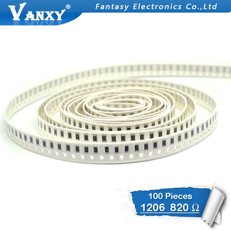 100PCS 1206 SMD Resistor 1% 820 ohm chip resistor 0.25W 1/4W 820R 821