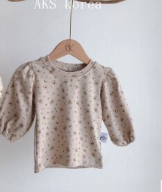 Korean children's bottoming t-shirt autumn and winter girl cute Korean floral bottoming puff sleeve top: Gray / 12M