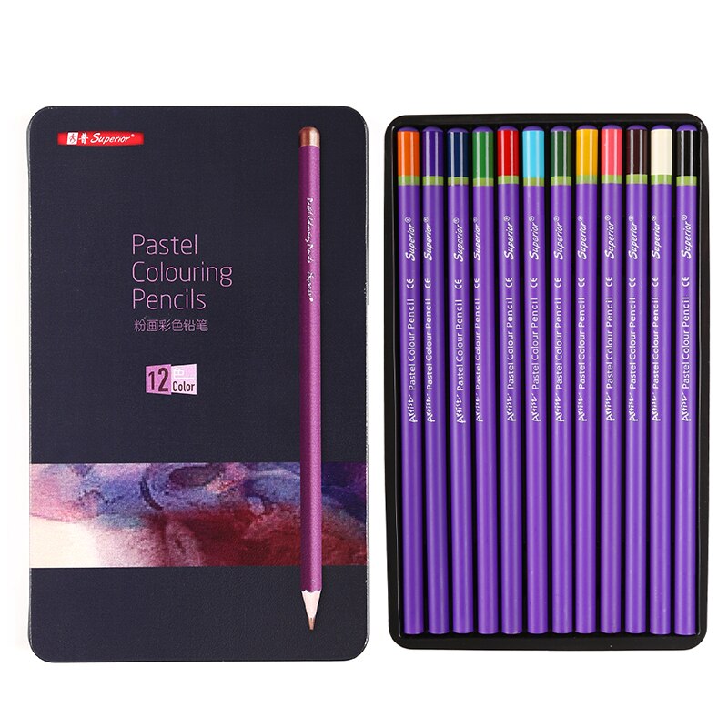 Lápices de colores Pastel de 12 colores, Set de lápices de colores de madera para dibujo escolar lapiceros, suministros de arte
