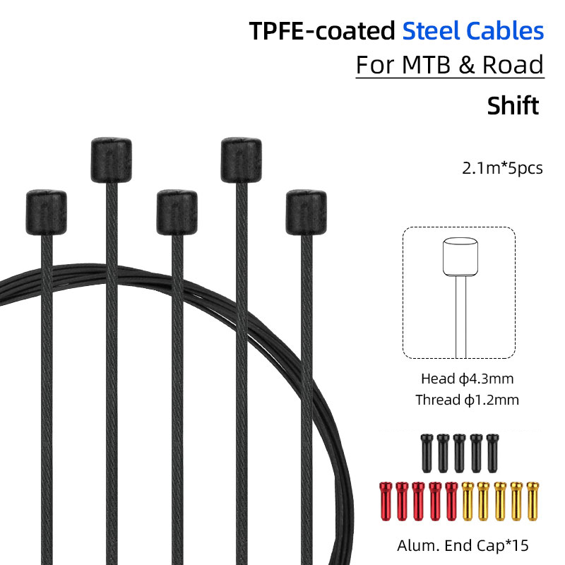 Cable de núcleo de acero inoxidable recubierto de PTFE para bicicleta de montaña, alambre de acero al carbono recubierto de Zinc con tapa, Kit de bricolaje de línea de cambio Universal: Verde