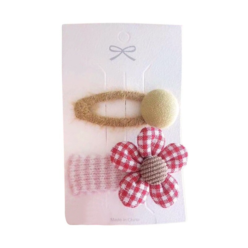 Hair Pin 2 Pcs Cloth Baby Girls Plaid Flower Hairpin Button Ball Hair Accessories Side Clip: A2