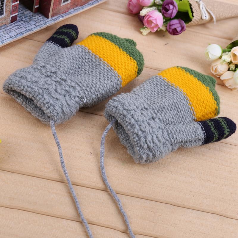 Children Knitted Elastic Fleece Thick Crochet Gloves Full Finger Mittens Cartoon Bird Mittens Warm Winter Gloves for Kids