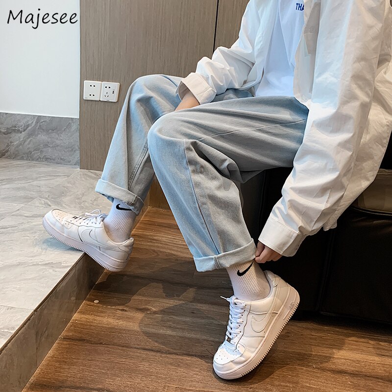 Jean homme pleine longueur droit drapé grande taille 3XL hong-kong Style masculin décontracté ample Vintage Simple tout Match Ulzzang