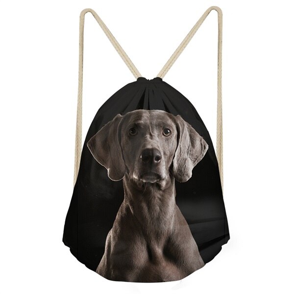 INSTANTARTS Casual Women Drawstrings Bags Cute 3D Dog Weimaraner Print for Teen Girls Travel Backpacks Bundle Storage Beach Bags: H205Z3