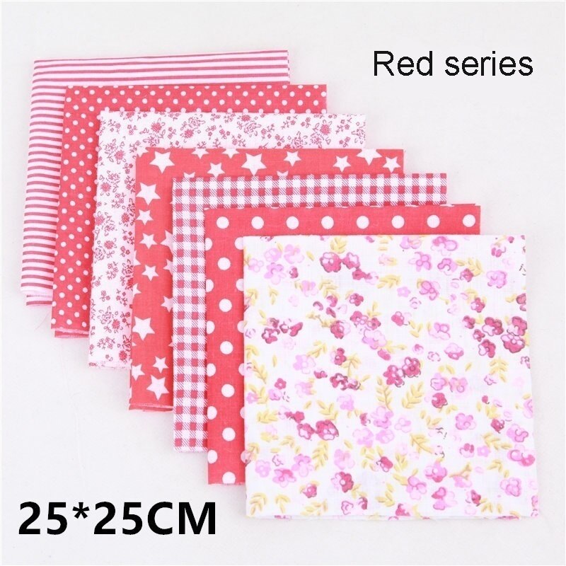7Pcs/set Square Assorted Pre-Cut Cotton Quilt Fabric Floral Fabric DIY Craft Sewing 25x25cm: Red