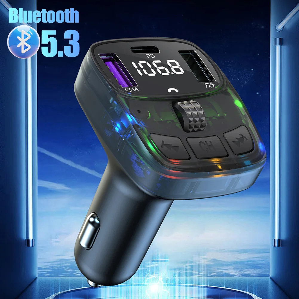 Bluetooth 5.3 Autoladung FM-Sender Freisprecheinrichtung Funkmodulator MP3-Spieler mit PD15W Superschnellladeadapter
