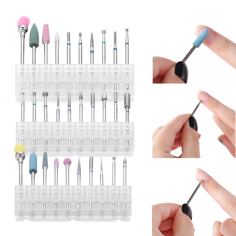 10Pcs Nagel Boren Elektrische Manicure Machine Cutter Diamond Bestand Gel Polish Kit Set Cuticle Schoon Pedicure Slijpen Hoofd