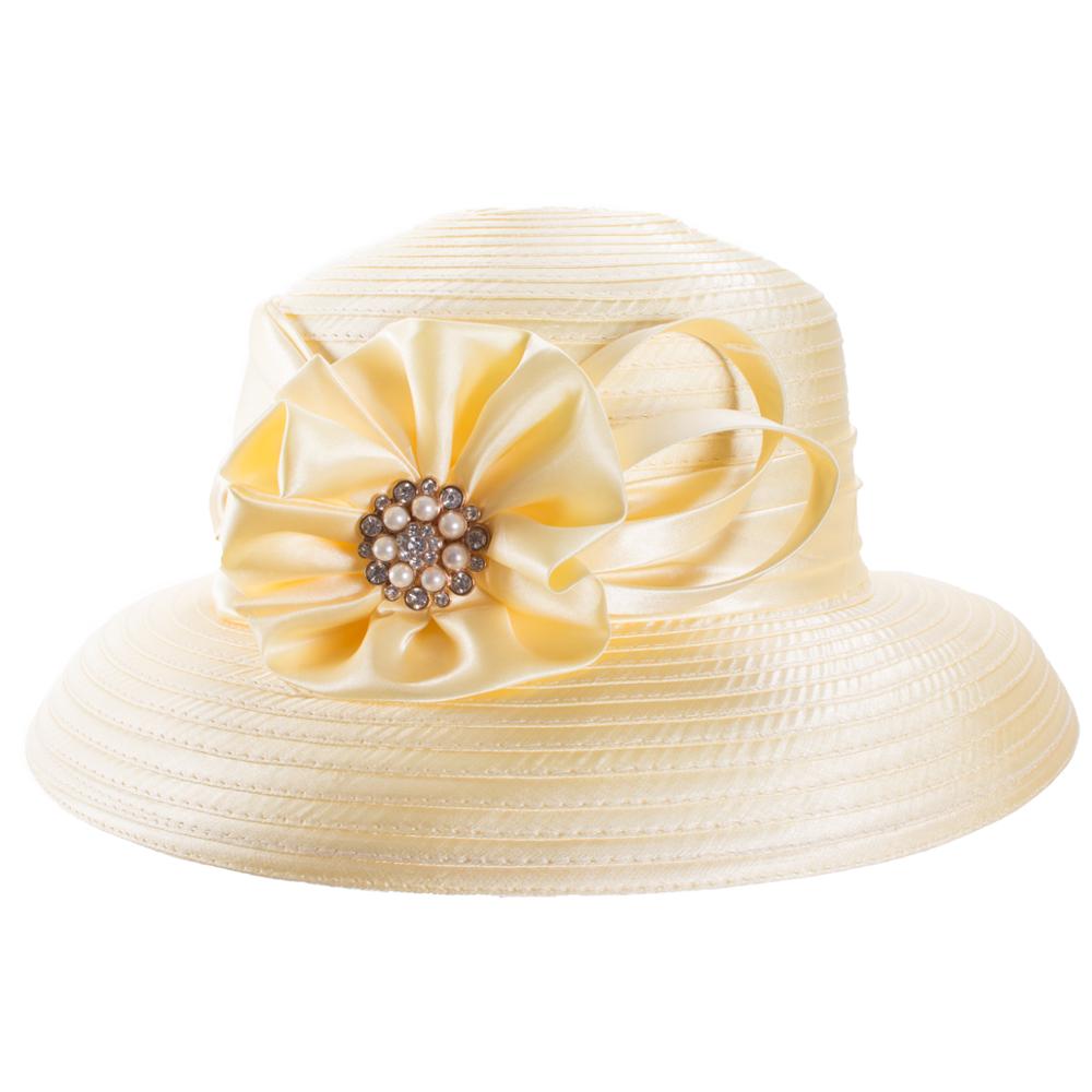 Lawliet Womens Crystal Satin Ribbon Dressy Church Couture Bridal Kentucky Derby Hat A585: Yellow