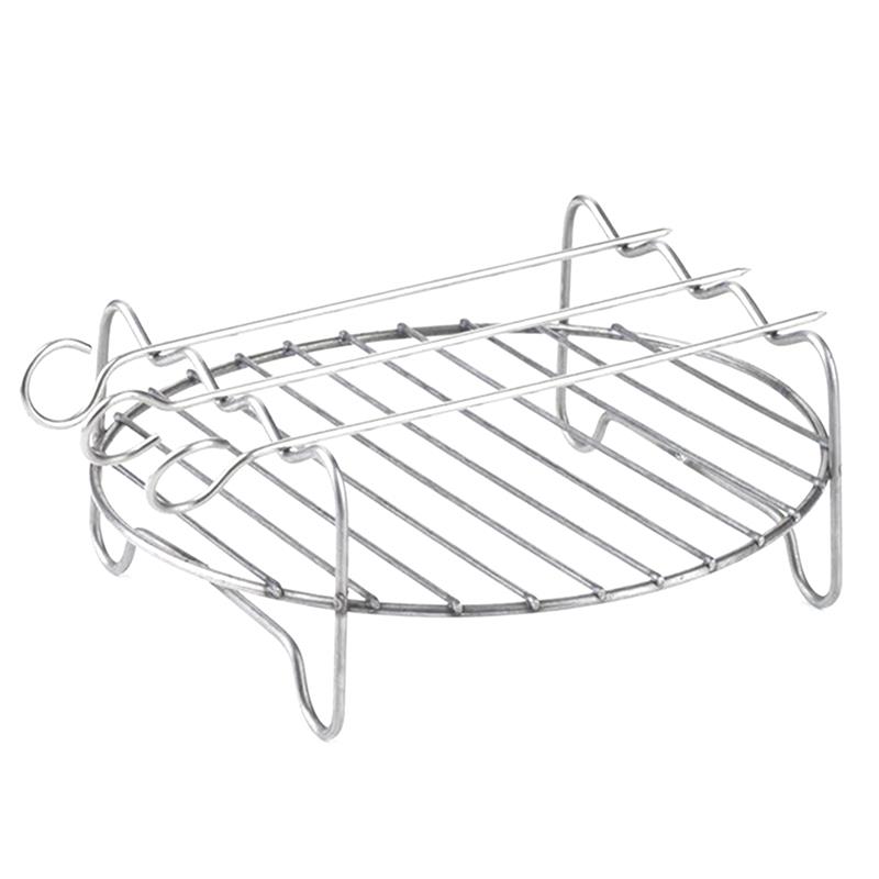 Air Fryer Rack Stainless Steel Double Layer Rack Versatile Round Roasting Stand Barbecue Grill Holder With Skewers Kitchen Tool: S