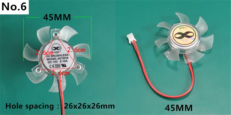 Ventilador VGA de 35MM, 45MM, 55MM, 65MM, 75MM de diámetro, 25MM, 26MM, 42MM, con muchos agujeros, espaciado DC12V, hoja de ventilador de 2 pines: 45MM  26MM