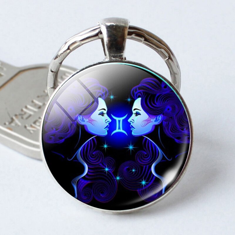 Stjärntecken nyckelring 12 konstellation leo virgo libra scorpio skytten hänge dubbel face nyckelring nyckelhållare födelsedag ny 1