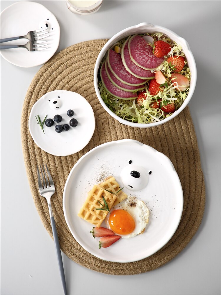 Ceramic Cartoon Plate Tableware Set Cute Girl Heart Bear Plate Home Personality Breakfast Japanese Dinnerware Set