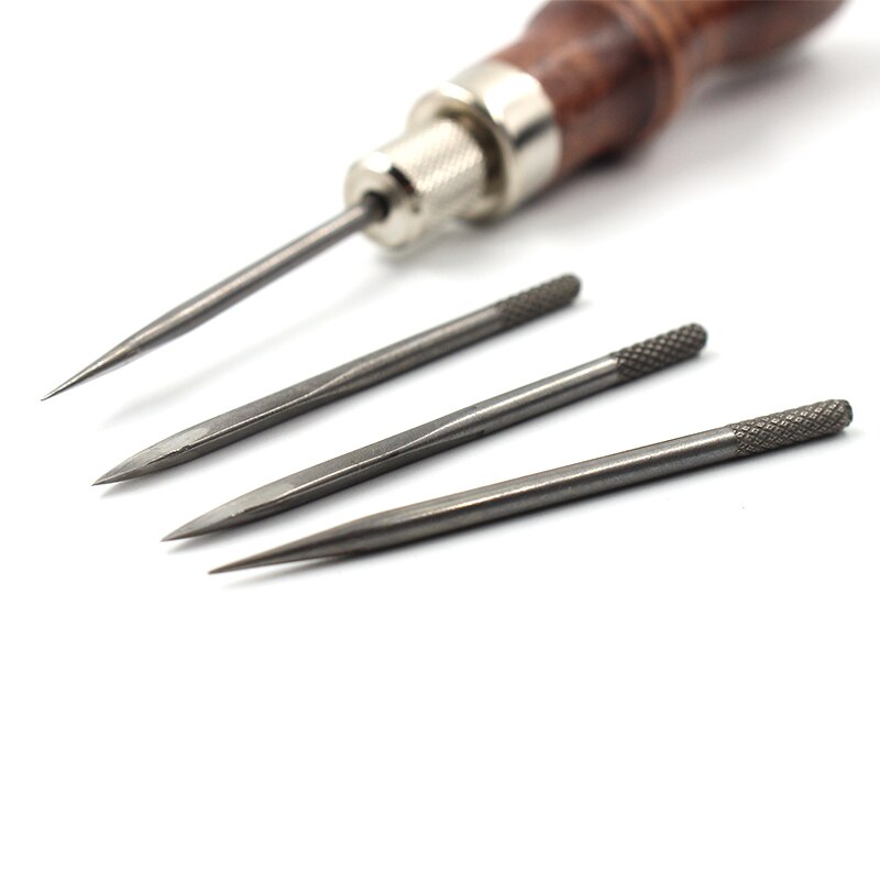 2 Stück Leder-Ahlen Aus Legiertem Stahl Mit Holzgriff – 12 Cm Lang, Zum Stanzen, Nähen & Markieren