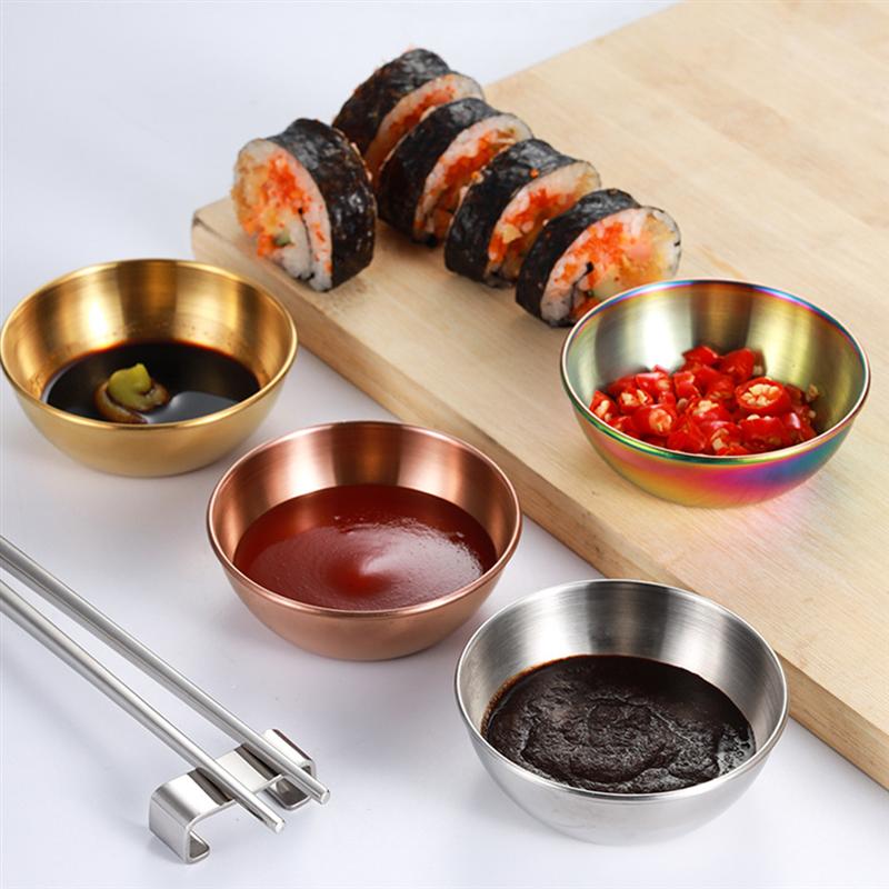 2pcs Appetizer Serving Plate Stainless Steel Sauce Dish Spice Seasoning Dish Stainless Steel Round Small Dish